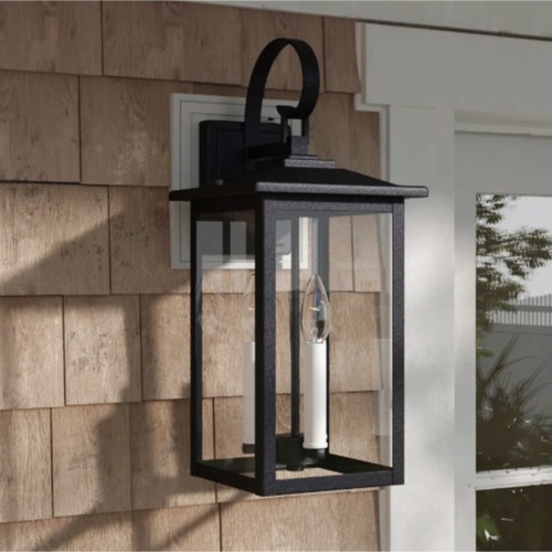 Modern 3-Light Black Glass and Metal Outdoor Wall Lantern, 19.93-In.