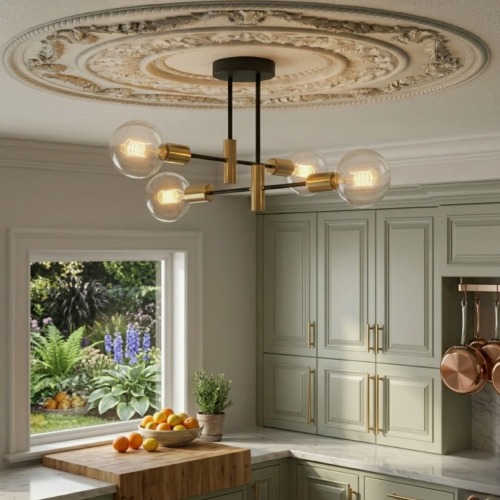 Modern 4-Light Black and Gold Metal Sputnik Chandelier, 15.75-Inch