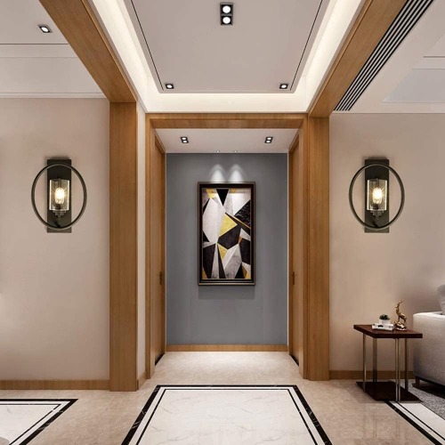 Modern Black 15-Inch Glass and Metal Wall Sconce Lights, Set of 2