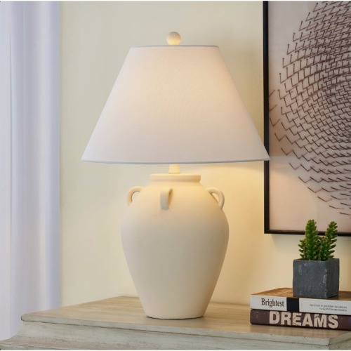 25-Inch Beige Ceramic Table Lamp with Warm White LED Lighting