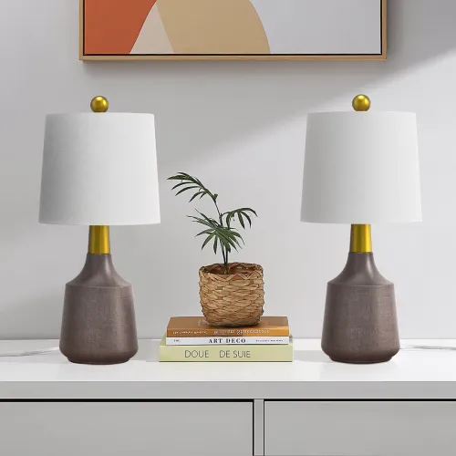 Modern Gray 19.75-Inch Ceramic and Iron Table Lamps, Set of 2