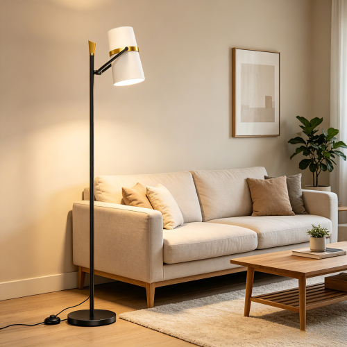 62-Inch Modern White and Black Iron Task Floor Lamp for Reading