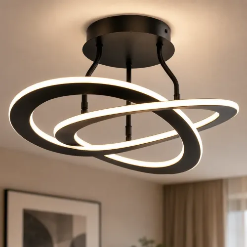19.69-Inch Black Aluminum & Iron 2-Light LED Semi-Flush Mount