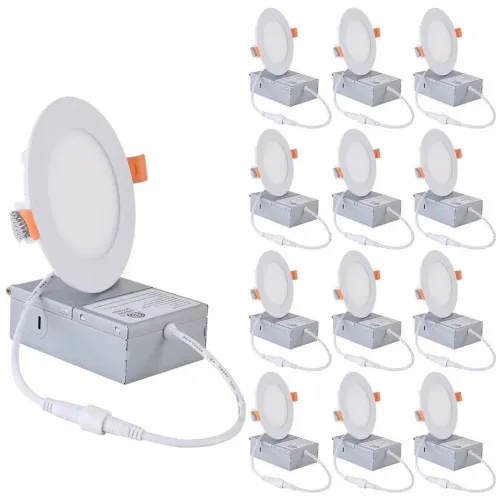 Modern 4-Inch 9W Dimmable Recessed Light Kit, White Aluminum, Set of 12