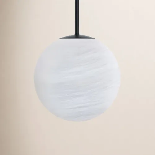 Black Modern 1-Light Moon Globe Pendant with Clouded Glass