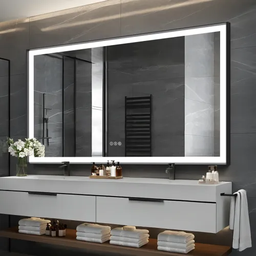 Modern 28-Inch Black Aluminum Rectangular LED Anti-Fog Vanity Mirror
