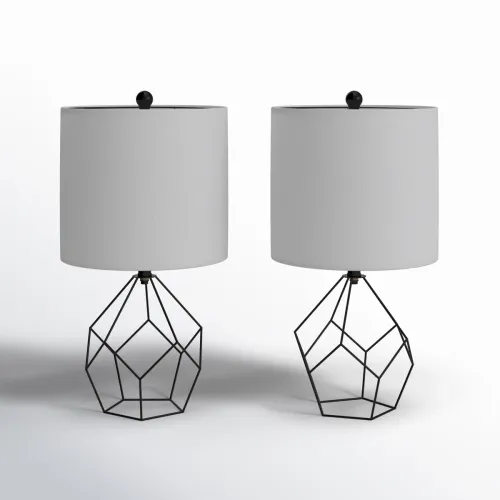 Modern 19-Inch Black Forged Iron Table Lamp with Linen Shade