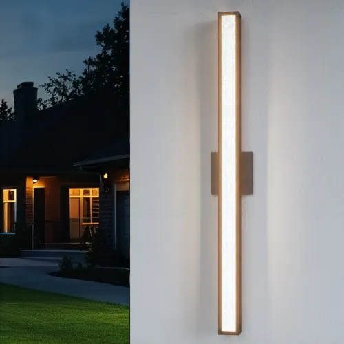 Modern 36-Inch Dimmable Black Iron and Crystal Glass LED Outdoor Wall Light