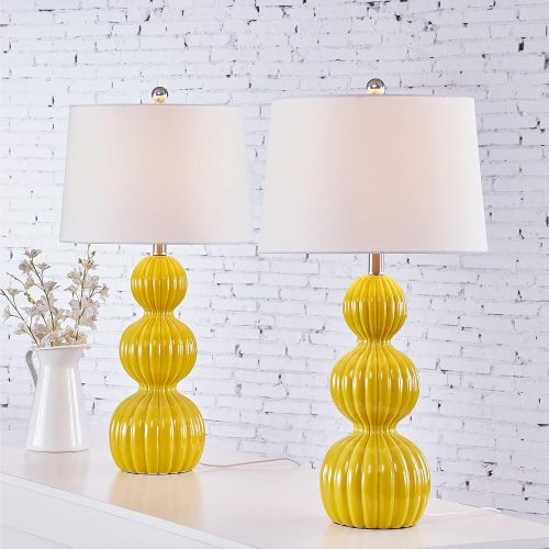 28-Inch Yellow Ceramic Table Lamps Set of 2 with Drum Shades