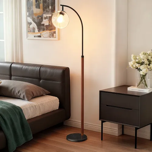 Modern 63" Adjustable Floor Lamp, Clear Bubble Glass, Black Marble Base