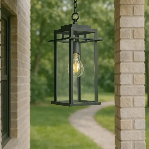 Modern 1-Light 15.8-Inch Black Iron and Tempered Glass Outdoor Lantern