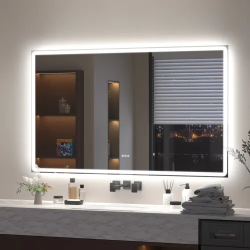 Silver 24 x 32 in Modern LED Mirror, Aluminum & Tempered Glass