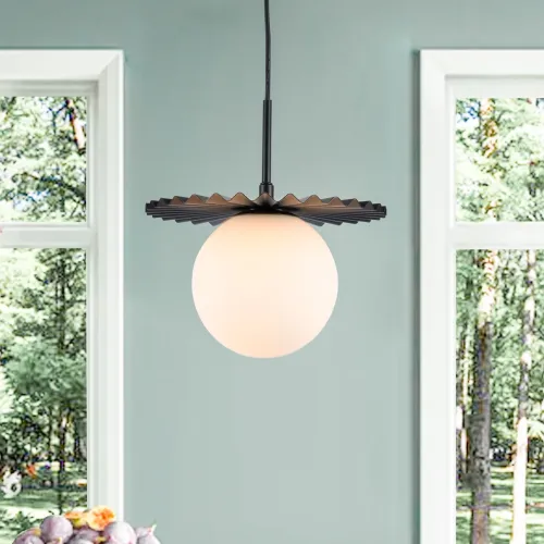 Modern 1-Light Black Globe Pendant with Glass Shade, 9.8-Inch