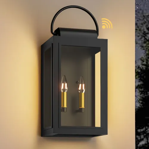 19-Inch Black 2-Light Modern Outdoor Wall Lantern, Glass and Metal