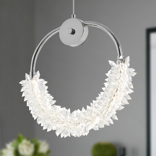 Modern Transparent Crystal LED Hanging Bar Chandelier, 15.70-Inch
