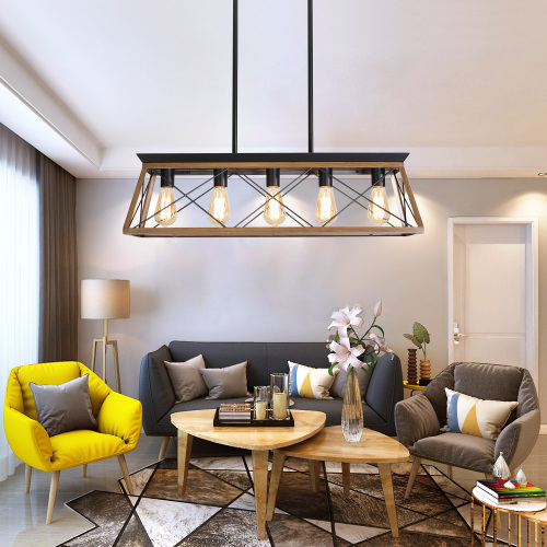 32-Inch Walnut Iron 5-Light Cage Pendant Chandelier for Dining Rooms