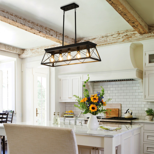 32-Inch Black Iron 5-Light Industrial Cage Pendant Chandelier