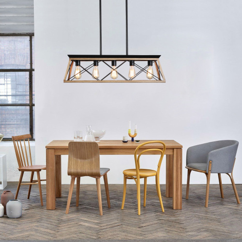 32-Inch Oak Iron 5-Light Cage Pendant Chandelier for Living Spaces