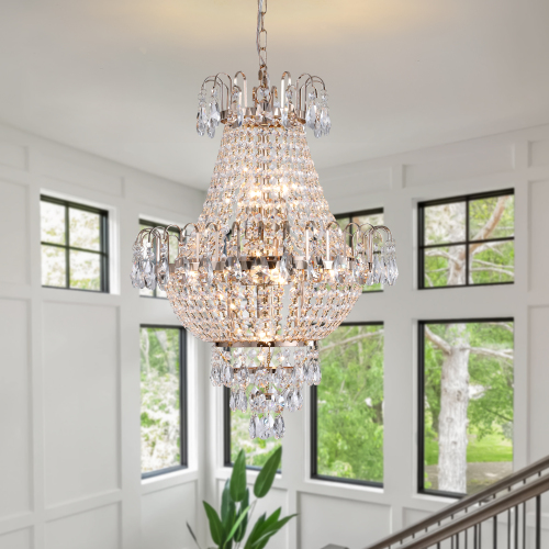 Gold Iron Crystal Chandelier, Large Contemporary Ceiling Light