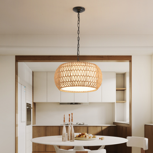 White 18-Inch Farmhouse Iron Pendant Light with Adjustable Height