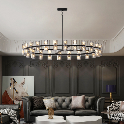 48-Inch Black Iron Modern LED Chandelier for Living & Dining Rooms