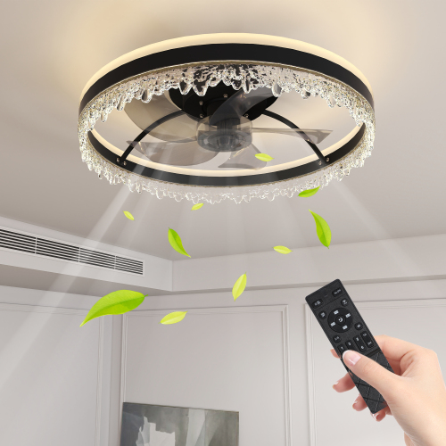 20-Inch Black Iron Smart Ceiling Fan Light with Silent Operation