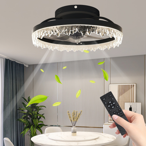 16-Inch Black Iron Flush Mount Ceiling Fan with Dimmable LED Light