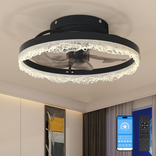16-Inch Black Iron LED Ceiling Fan Light with Hidden Blades