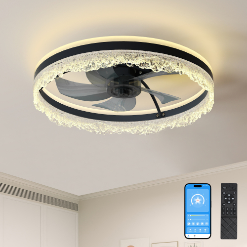 20-Inch Smart Silent Black Iron Ceiling Fan with Hidden LED Light
