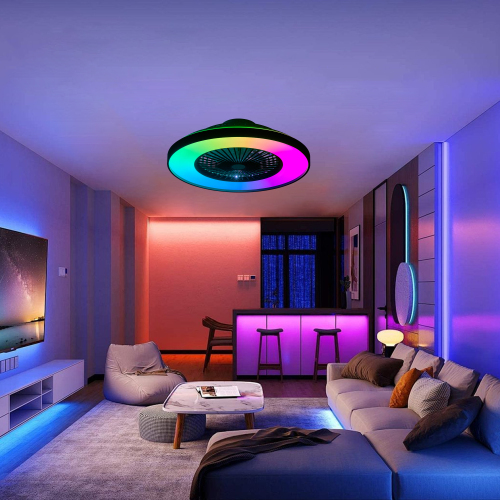 23-Inch Black Iron LED Ceiling Fan Light with RGB Color Changing