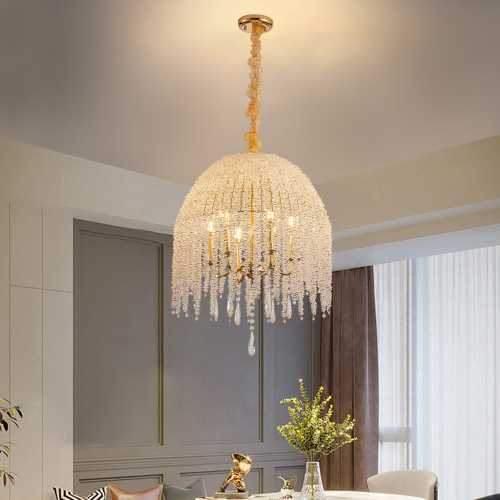 20-Inch 6-Light Gold Iron Pendant Chandelier with K9 Crystal