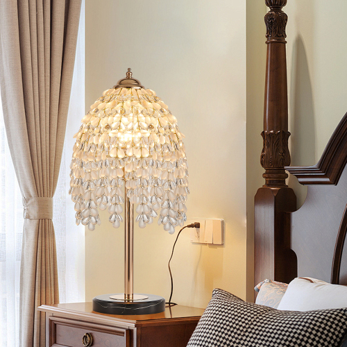 Gold Iron Crystal Table Lamp, 16.5-Inch Vintage Waterfall Design