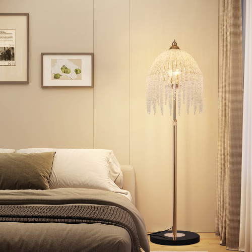3-Light Gold Iron Crystal Floor Lamp with Waterfall Design for Décor
