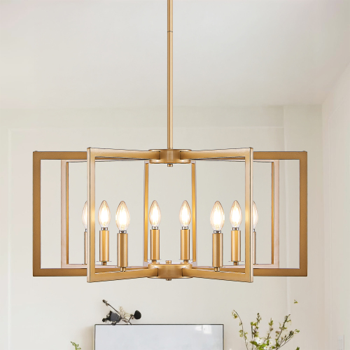 27-Inch Gold Geometric 8-Light Iron Chandelier