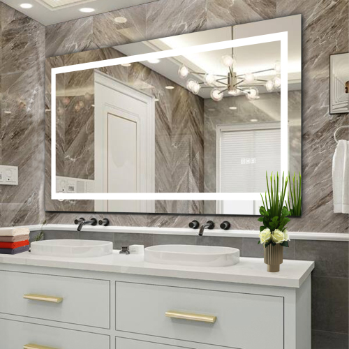 60" x 32" Transparent Glass LED Bathroom Mirror with Anti-Fog Touch Sensor