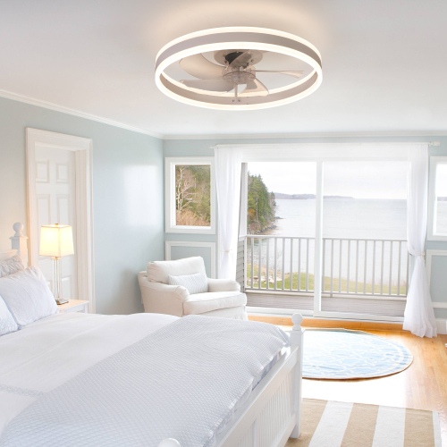 White Iron Ceiling Fan with Dimmable LED Light, 19.7 Inch