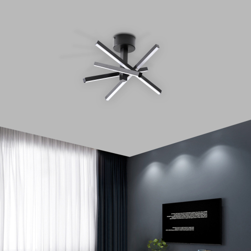 12-Inch Black Iron LED Ceiling Light with Geometric Starburst Design
