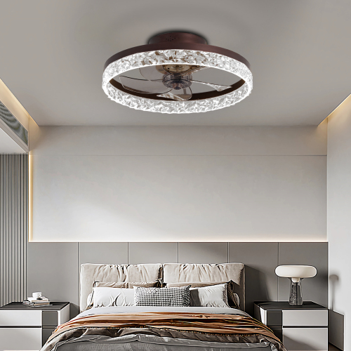 20-Inch Brown Iron Low-Profile Ceiling Fan with Dimmable LED Light