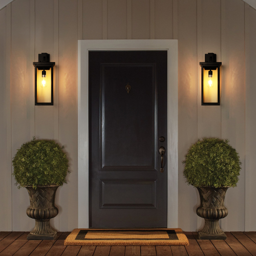 Set of 2 20-Inch Black Aluminum Outdoor Wall Lanterns with Clear Glass
