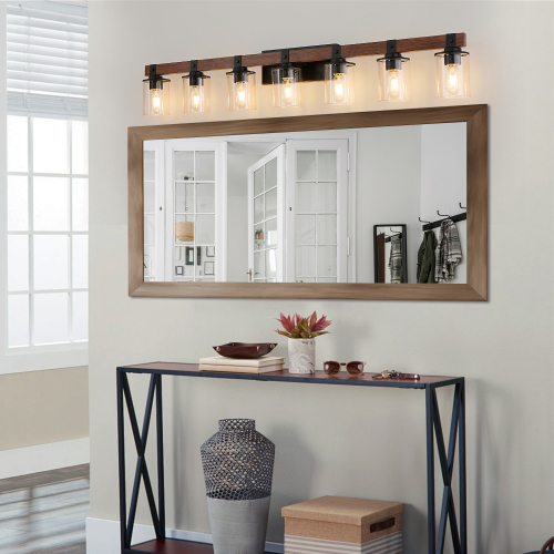 18.5-Inch Walnut Iron 7-Light Rustic Vanity Wall Sconce