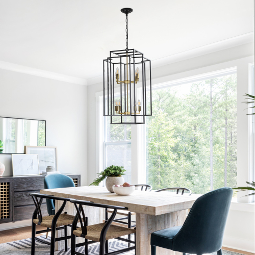 18-In. Black and Gold 8-Light Geometric Iron Pendant Chandelier