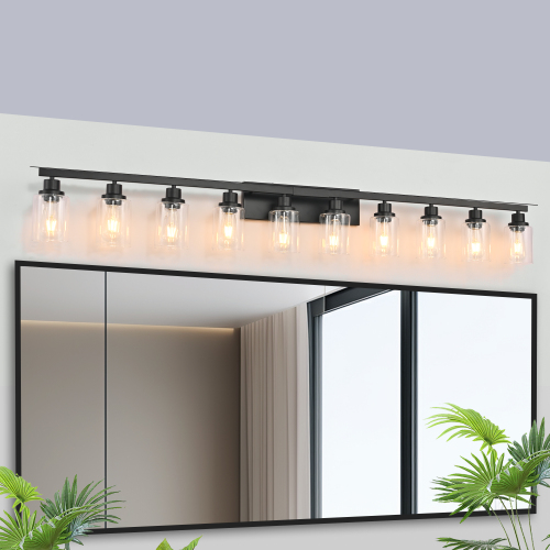 65.4-Inch Black 10-Light Iron Vanity Light for Bathroom Mirrors