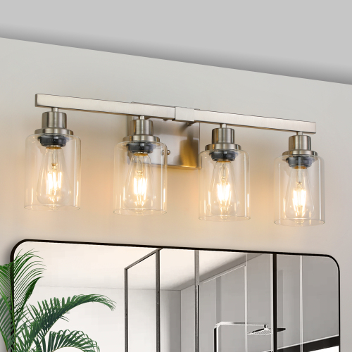 24-Inch 4-Light Chrome Iron Vanity Fixture with Clear Glass Shades