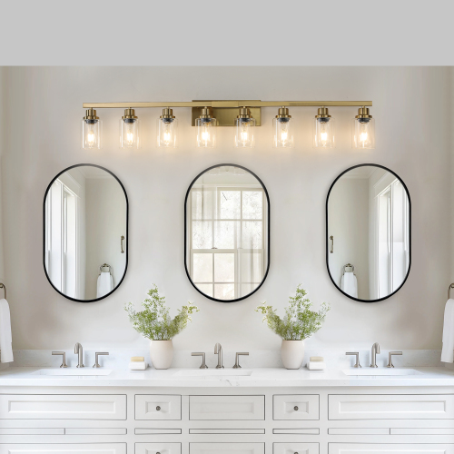 Coppery 51-Inch 8-Light Iron Vanity Light with Clear Glass Shades
