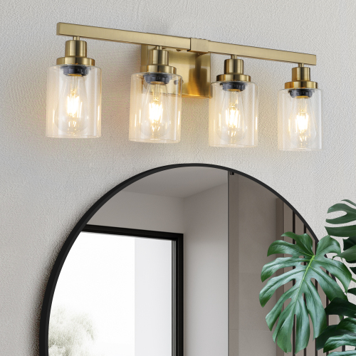 24-Inch Gold 4-Light Iron Vanity Fixture with Clear Glass Shades