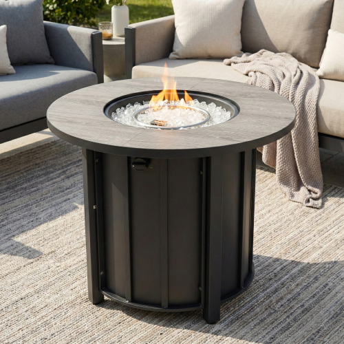 30-Inch Black Brown Propane Fire Pit Table, 50,000 BTU Steel with Ceramic Top