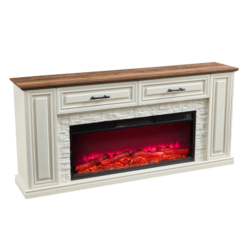 70-Inch Ancient White MDF Fireplace TV Stand for TVs Up to 80 Inches