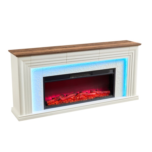 70-Inch Antique White MDF Electric Fireplace TV Stand with 3 Drawers