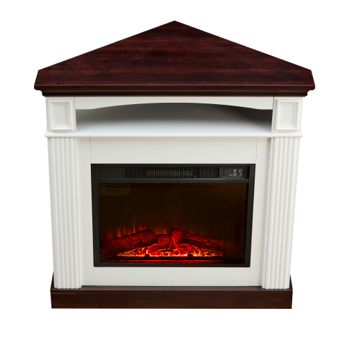 White MDF Corner Fireplace Cabinet with 23-Inch Insert Heater