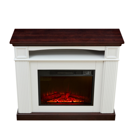 23-Inch White MDF Freestanding Electric Fireplace with Mantel Shelf
